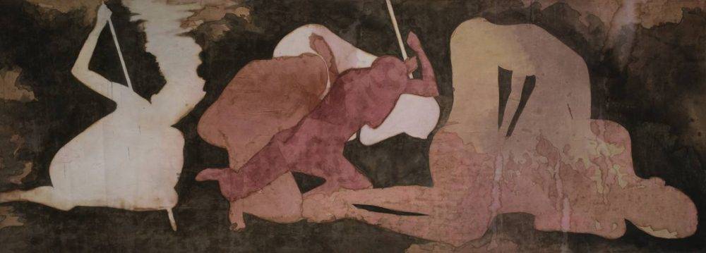 Kagiso Gundane,isithunywa I,2023,acrylic Ink On Canvas,133cm X 397cm
