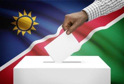Ballot Box With National Flag On Background Namibia