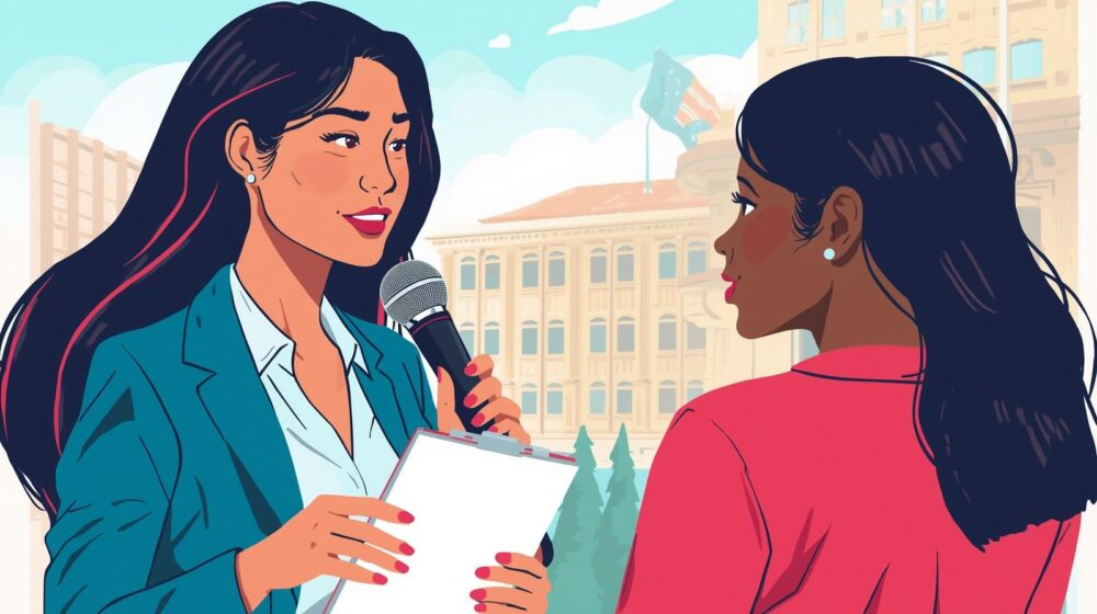 Make Me A Graphic Of A Journalist Interviewing A Person
