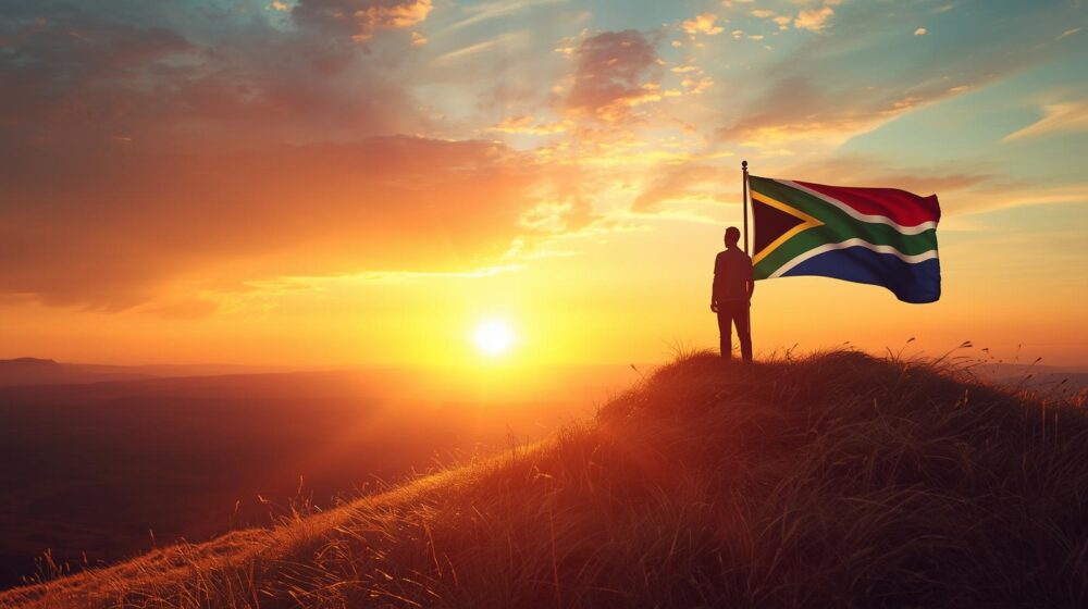 Make Me An Image Depicting Self Reliance And Add The South African Flag