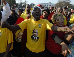 Jacob Zumas supporters outside the Pietermaritzburg High Court this week. Photograph: Rogan Ward